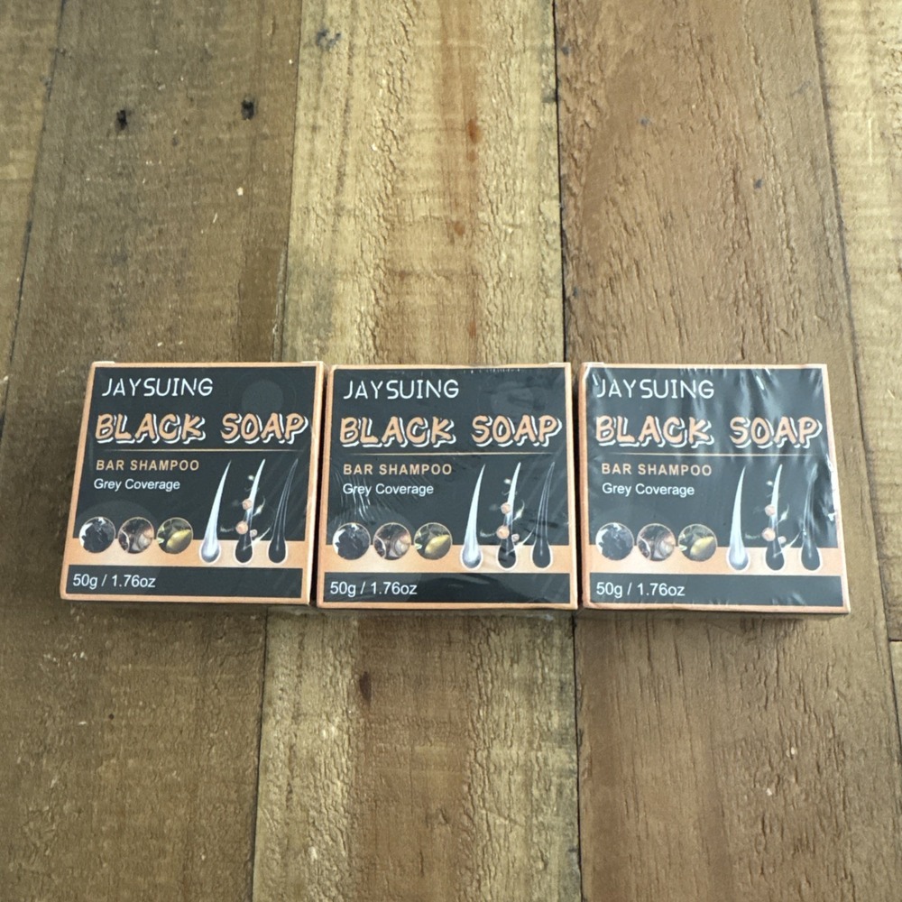 3 Pack Grey Hair Cover Bar Shampoo Hair Darkening Black Soap  EXP 3/12/2028‎